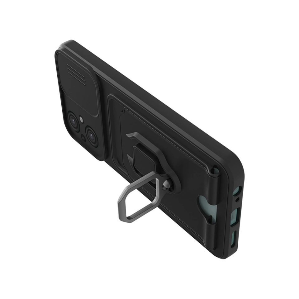 Xiaomi Poco M5 Kılıf Zuma Kartvizitli Yüzüklü Silikon - Siyah