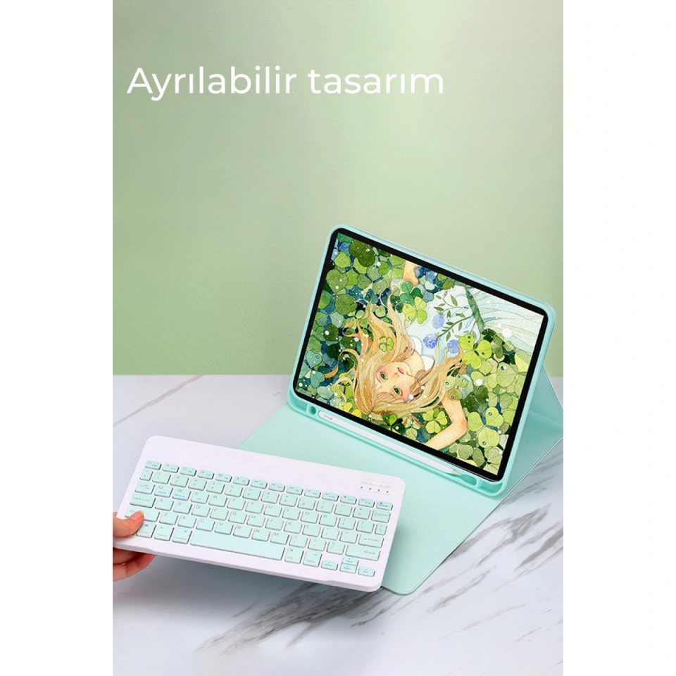 İpad 2022 10.9 (10.nesil) Kılıf Kc01 Smart Klavyeli Tablet Kılıfı - Pembe