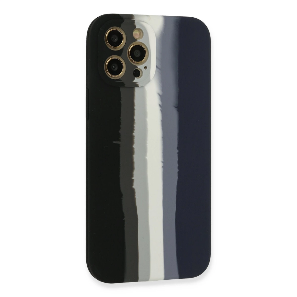 İphone 12 Pro Kılıf Ebruli Lansman Silikon - Siyah-lacivert