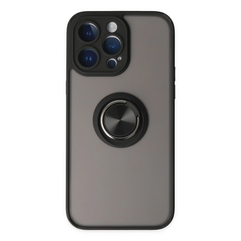 İphone 14 Pro Max Kılıf Montreal Yüzüklü Silikon Kapak - Siyah