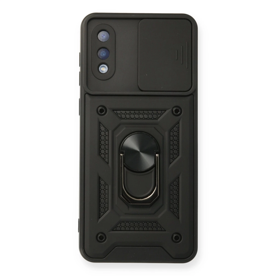Samsung Galaxy A02 Kılıf Pars Lens Yüzüklü Silikon - Siyah