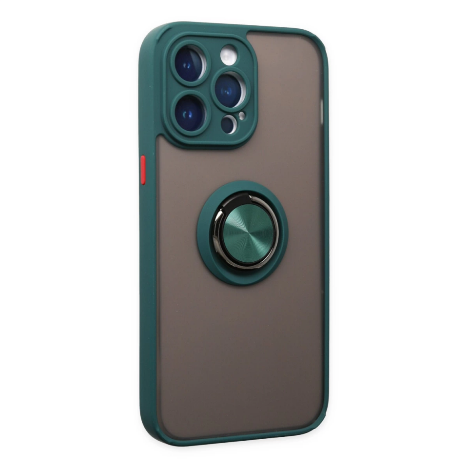 İphone 14 Pro Max Kılıf Montreal Yüzüklü Silikon Kapak - Yeşil