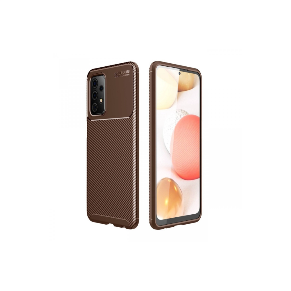 Samsung Galaxy A52 Kılıf Auto Focus Karbon Kapak - Kahverengi