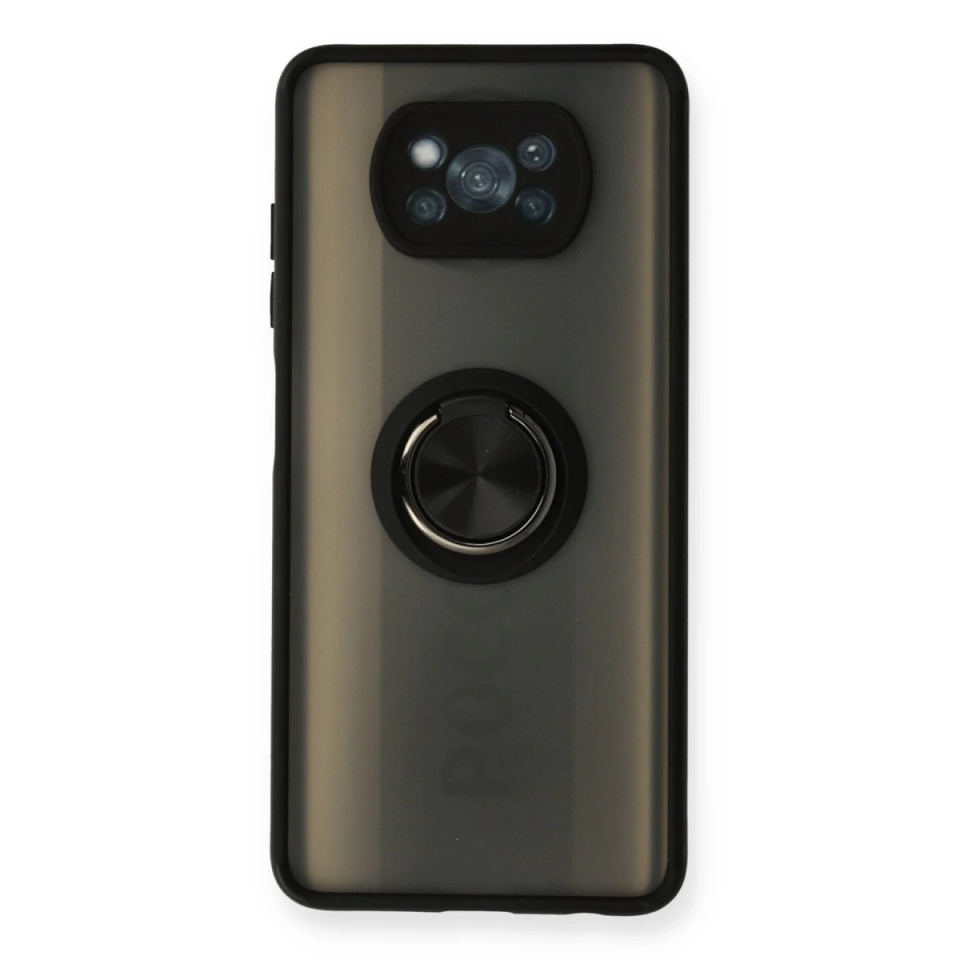 Xiaomi Pocophone X3 Kılıf Montreal Yüzüklü Silikon Kapak - Siyah