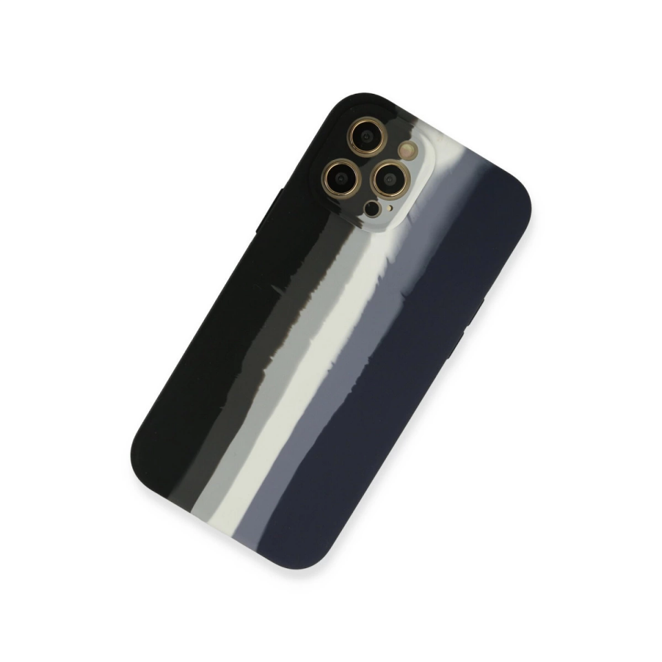 İphone 12 Pro Max Kılıf Ebruli Lansman Silikon - Siyah-lacivert