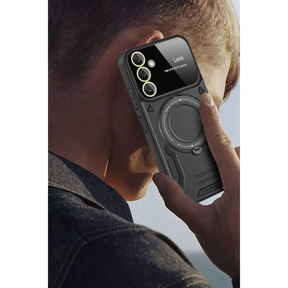 Samsung Galaxy A55 5g Kılıf Joy Lens Standlı Kapak - Koyu Yeşil