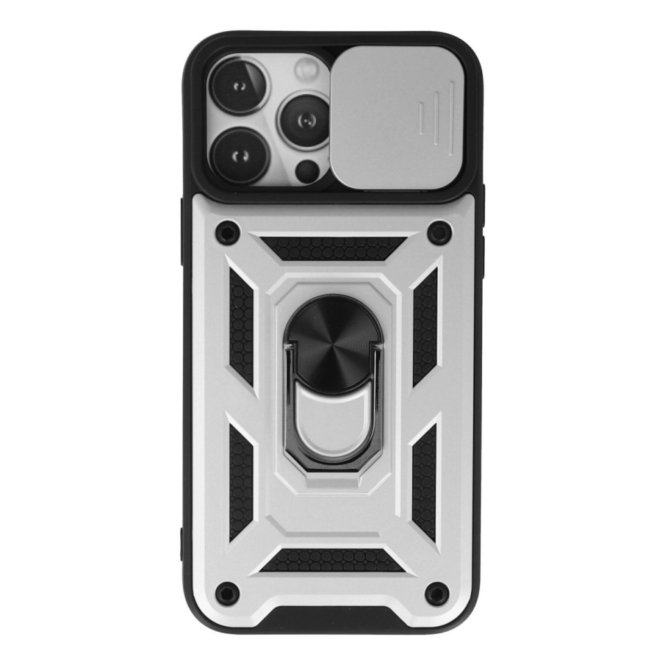 İphone 13 Pro Max Kılıf Pars Lens Yüzüklü Silikon - Gümüş