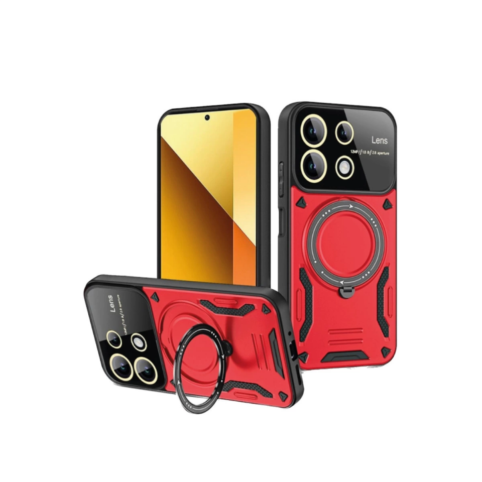 Xiaomi Redmi Note 13 4g Kılıf Joy Lens Standlı Kapak - Kırmızı