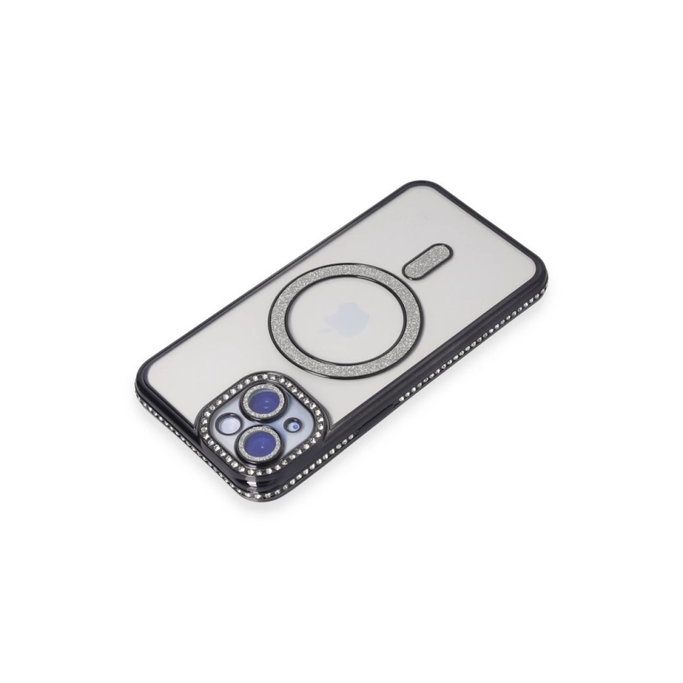 İphone 15 Kılıf Joke Simli Magneticsafe Kılıf - Siyah