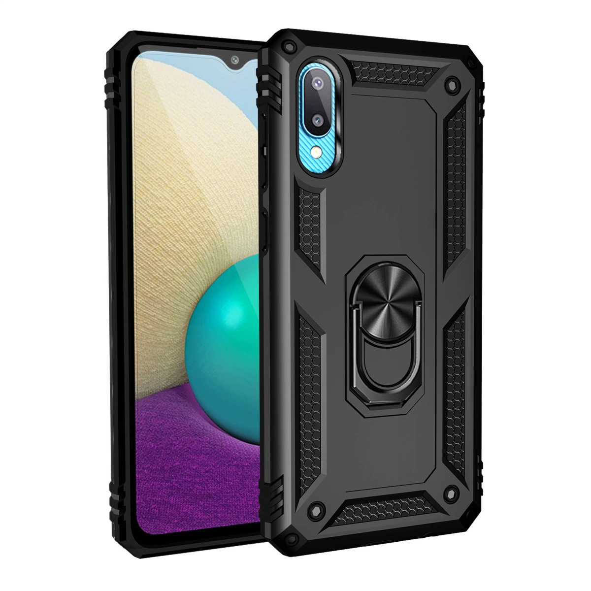Samsung Galaxy A02 Kılıf Sofya Yüzüklü Silikon Kapak - Siyah