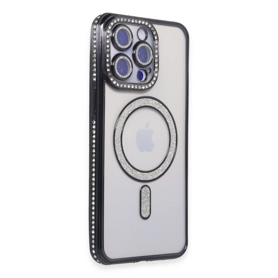 İphone 15 Pro Kılıf Joke Simli Magneticsafe Kılıf - Siyah