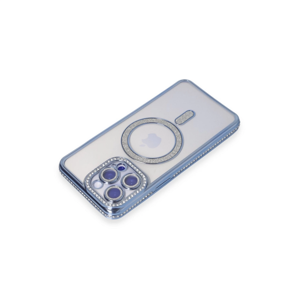 İphone 15 Pro Kılıf Joke Simli Magneticsafe Kılıf - Mavi