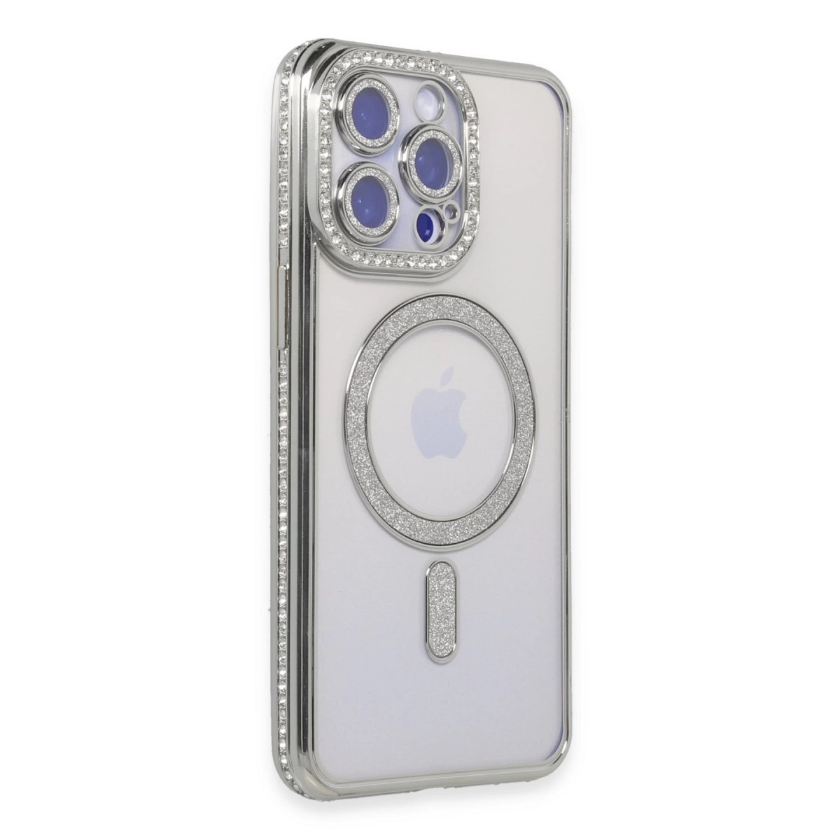 İphone 15 Pro Kılıf Joke Simli Magneticsafe Kılıf - Gümüş