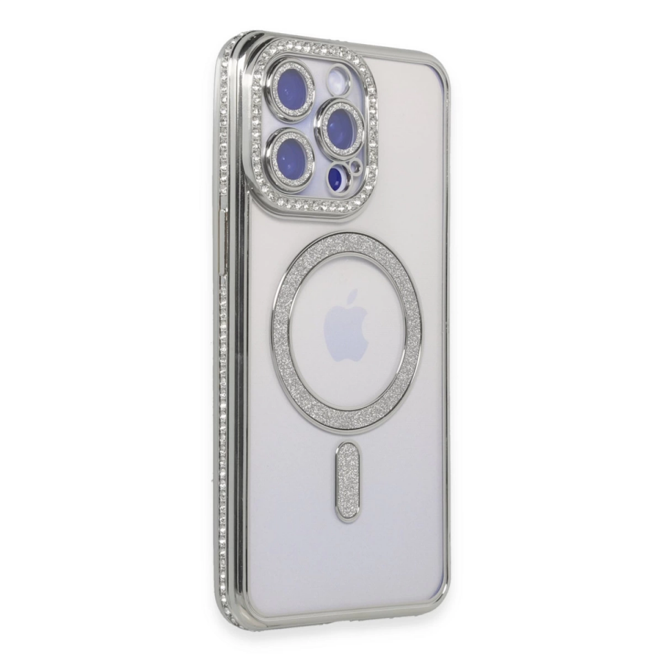 İphone 15 Pro Kılıf Joke Simli Magneticsafe Kılıf - Gümüş
