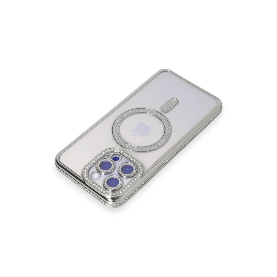 İphone 15 Pro Kılıf Joke Simli Magneticsafe Kılıf - Gümüş