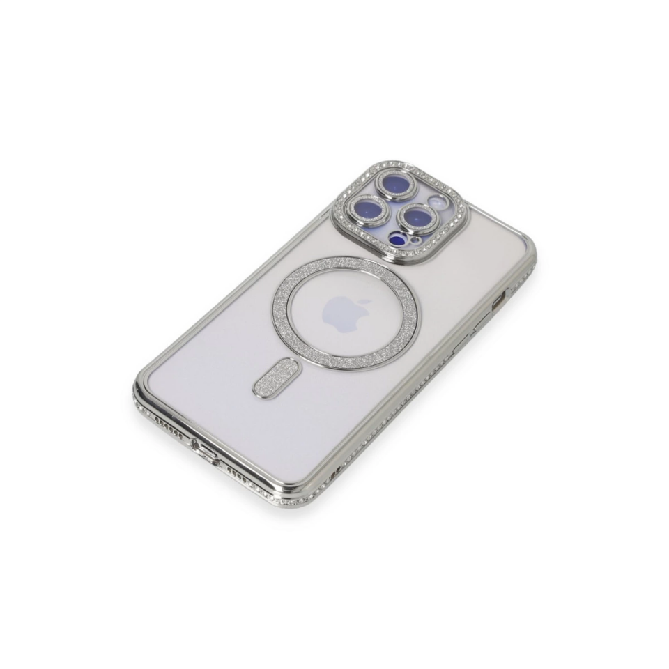 İphone 15 Pro Kılıf Joke Simli Magneticsafe Kılıf - Gümüş