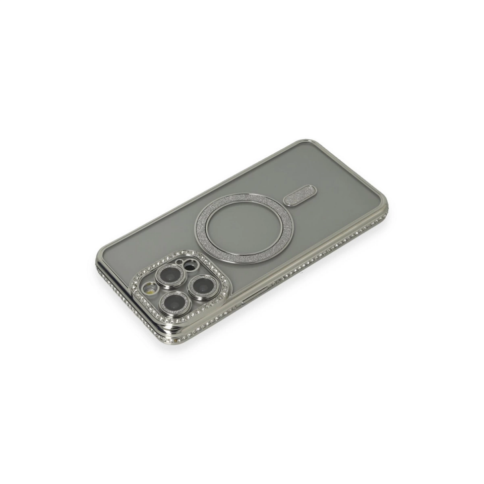 İphone 15 Pro Kılıf Joke Simli Magneticsafe Kılıf - Gri