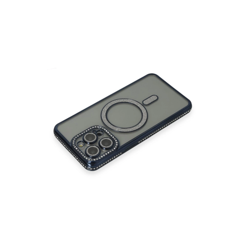 İphone 15 Pro Kılıf Joke Simli Magneticsafe Kılıf - Lacivert