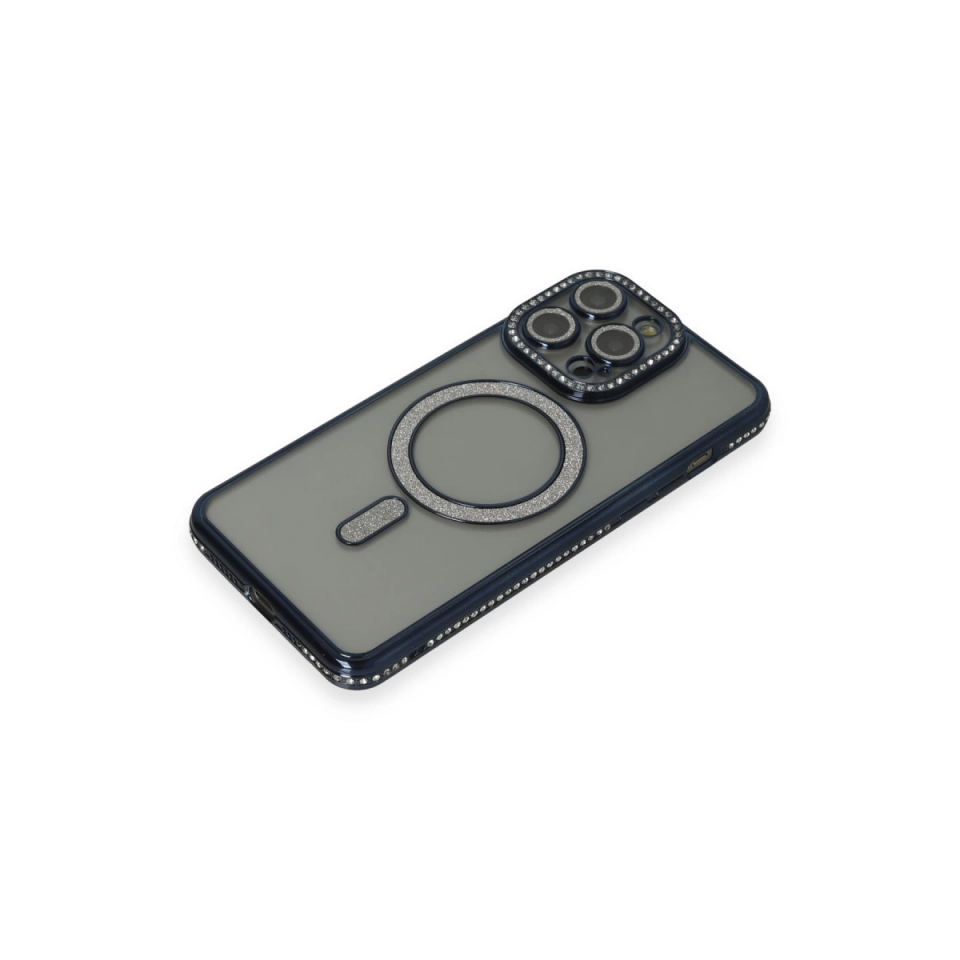 İphone 15 Pro Kılıf Joke Simli Magneticsafe Kılıf - Lacivert