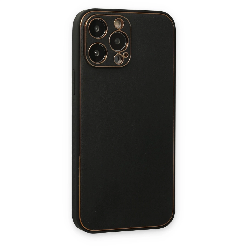 İphone 14 Pro Kılıf Coco Deri Silikon Kapak - Siyah