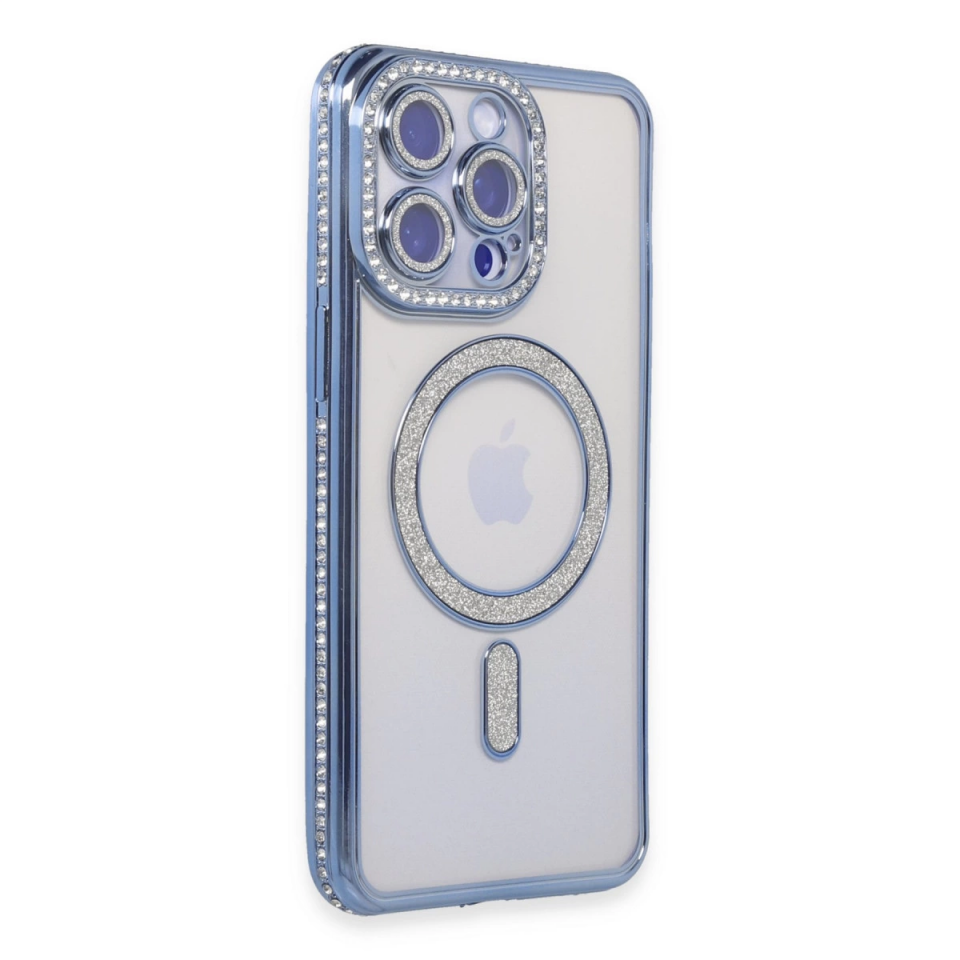 İphone 15 Pro Max Kılıf Joke Simli Magneticsafe Kılıf - Mavi