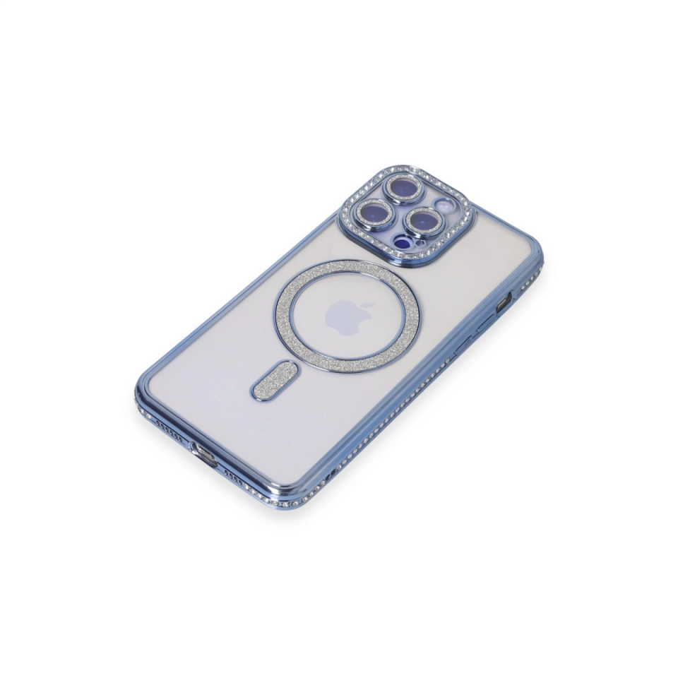 İphone 15 Pro Max Kılıf Joke Simli Magneticsafe Kılıf - Mavi