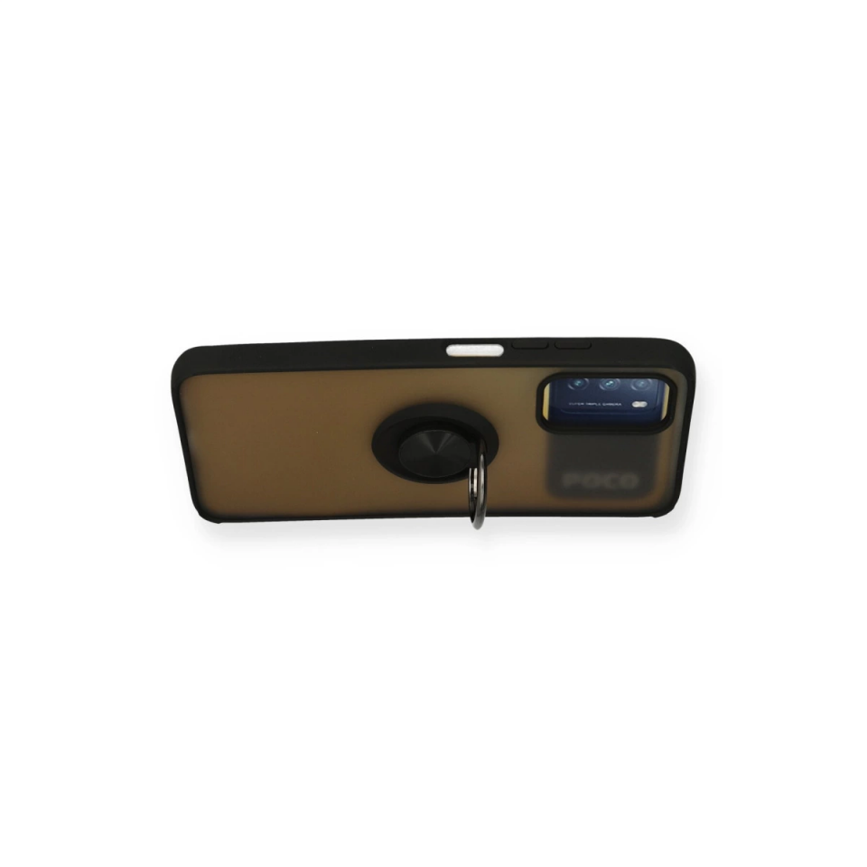 Xiaomi Redmi 9t Kılıf Montreal Yüzüklü Silikon Kapak - Siyah