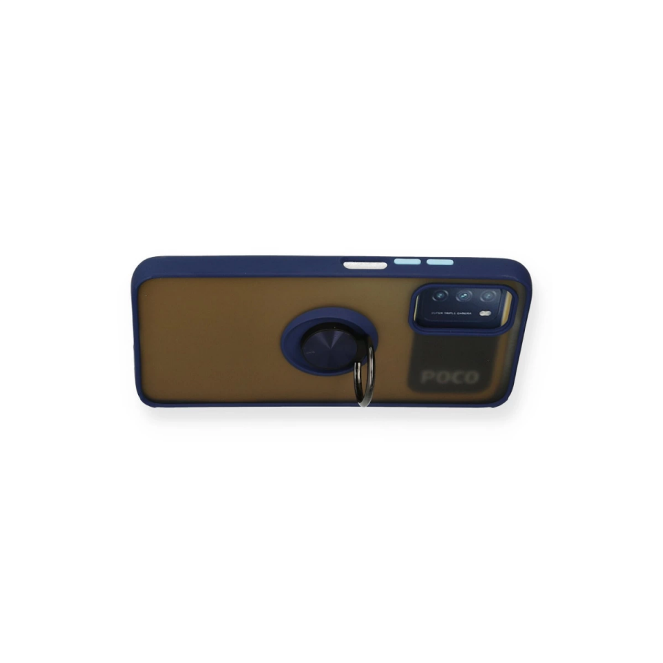 Xiaomi Redmi 9t Kılıf Montreal Yüzüklü Silikon Kapak - Lacivert