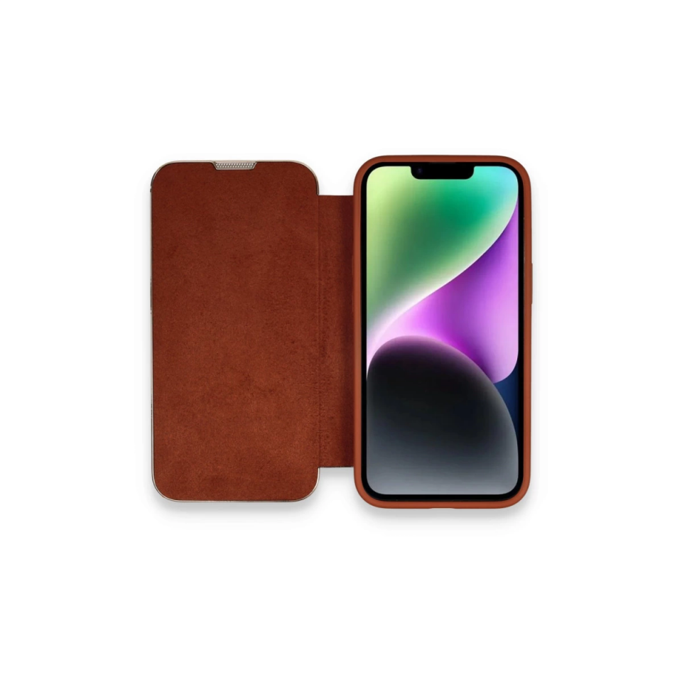 İphone 14 Pro Kılıf Dolpin Kapaklı - Kahverengi