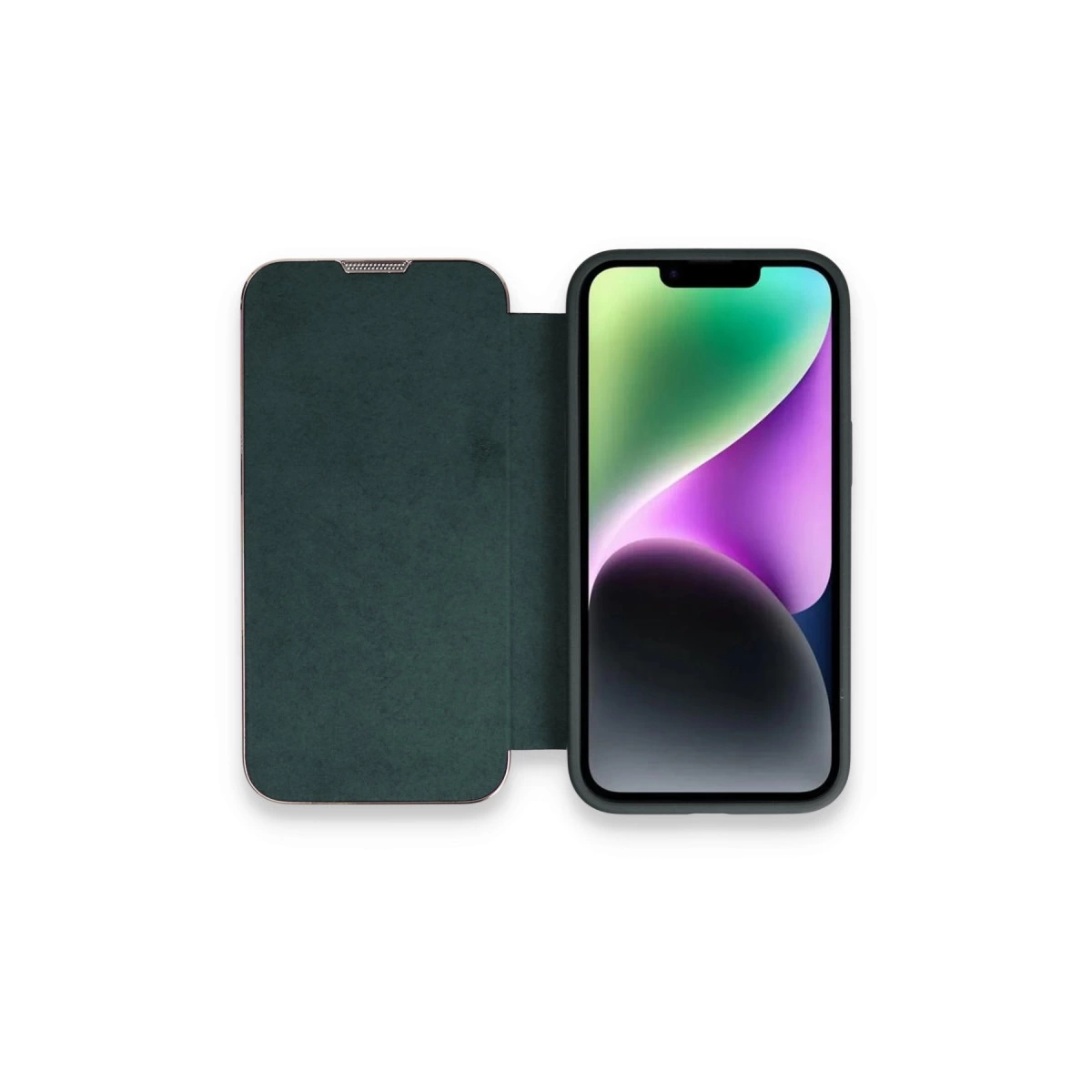 İphone 14 Pro Kılıf Dolpin Kapaklı - Koyu Yeşil