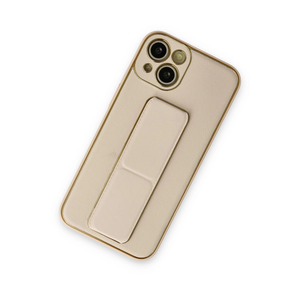 İphone 14 Plus Kılıf Coco Deri Standlı Kapak - Gold