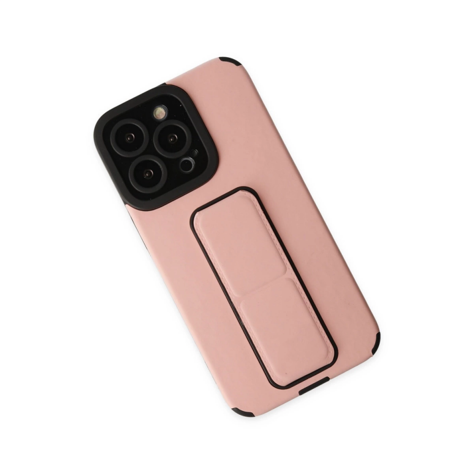 İphone 14 Pro Kılıf Mega Standlı Silikon - Pudra