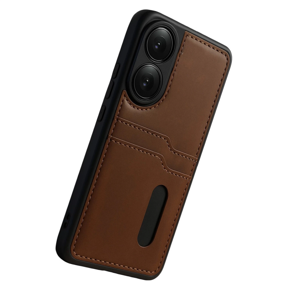 Oppo A38 Sara Kartvizitli Deri Kılıf - Taba