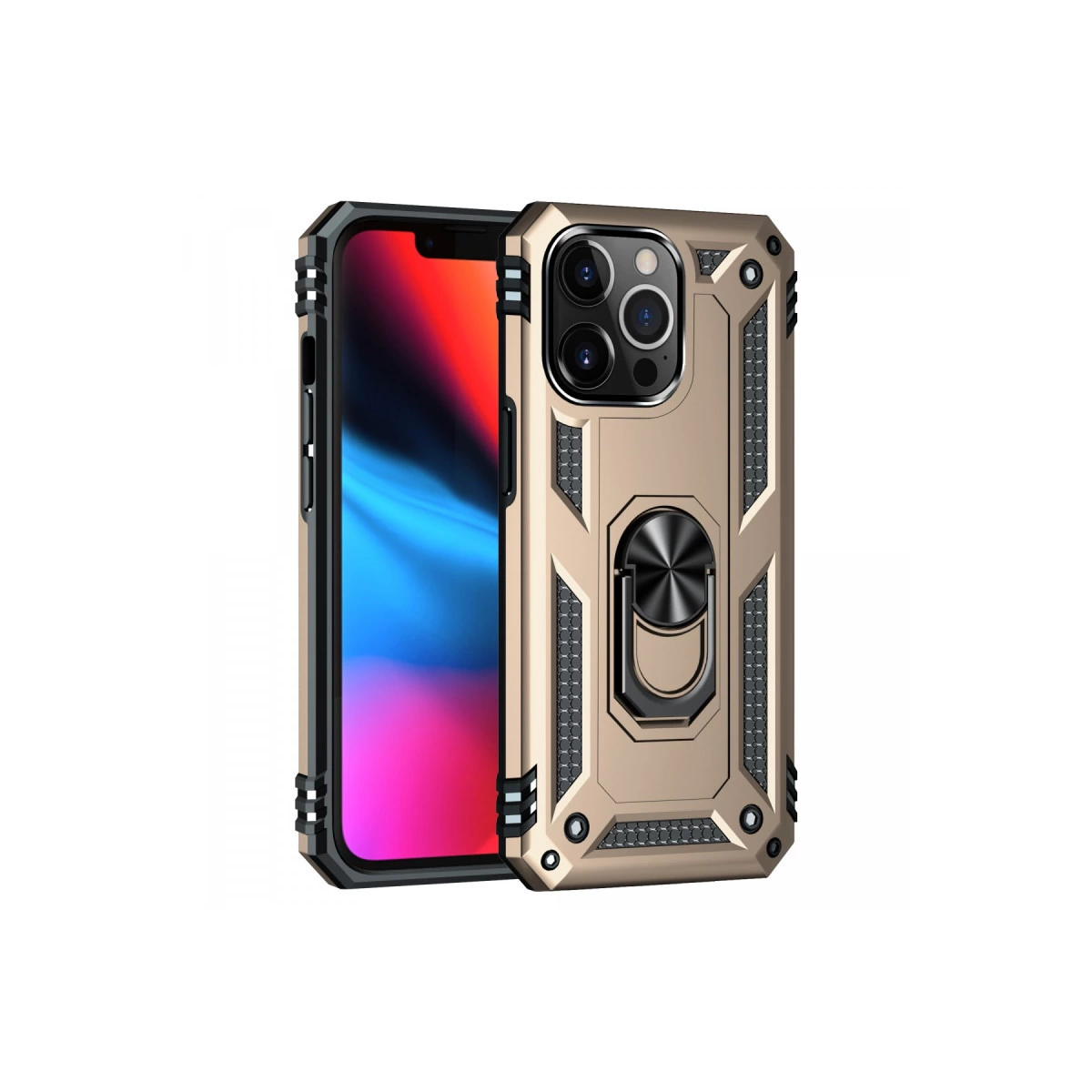 İphone 13 Pro Max Kılıf Sofya Yüzüklü Silikon Kapak - Gold
